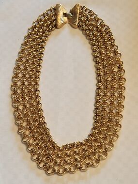 Vtg Monet Multi-Strand Chainlink Gold-Tone Statement Necklace